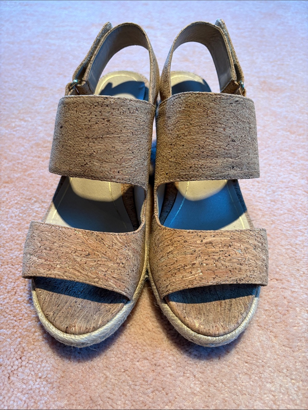 Vionic Brooke Cork Tan/Gold Texture Wedge Sandals - 7.5